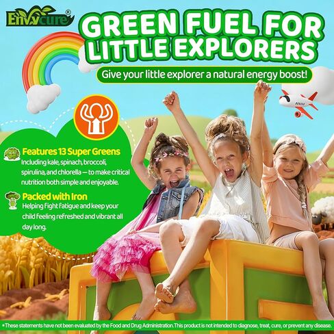 Kids Super Greens Gummies, w/Multivitamins, 20+ Veggie Fruit, Prebiotics, Calcium, Omega-3 (DHA/EPA), Kids Vitamins Greens Superfood Gummies for Picky Eaters Growth, Energy, Immune, Digestion, 2 Pack in Saudi Arabia