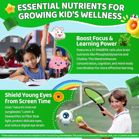 Kids Super Greens Gummies, w/Multivitamins, 20+ Veggie Fruit, Prebiotics, Calcium, Omega-3 (DHA/EPA), Kids Vitamins Greens Superfood Gummies for Picky Eaters Growth, Energy, Immune, Digestion, 2 Pack in Saudi Arabia
