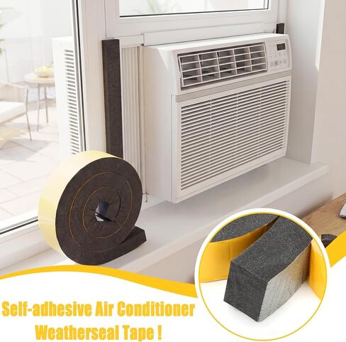 2-1/4 Inch x 2-1/4 Inch x 6.5 ft Air Conditioner Weatherseal Tape Ultra-Thick Ultra-Wide Self-Adhesive Air Conditioner Foam Tape Seal Strip for Door Window, Black in Kuwait