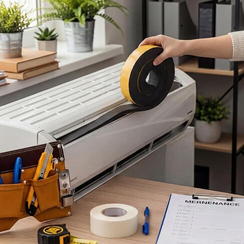 2-1/4 Inch x 2-1/4 Inch x 6.5 ft Air Conditioner Weatherseal Tape Ultra-Thick Ultra-Wide Self-Adhesive Air Conditioner Foam Tape Seal Strip for Door Window, Black in Kuwait