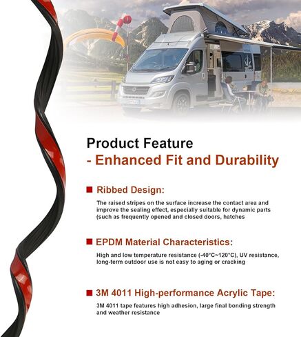 Ribbed Rubber Seal Strip 1/2 in X 25 Feet for Automotive Weather Stripping, Adhesive EPDM Foam Gasket with 3M 4011 Acrylic Foam Tape for Rectangle Seal for RV Window/Door, Boat Hatch, Garage Door in Saudi Arabia