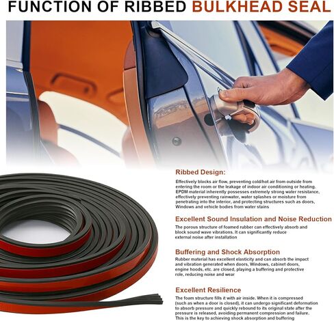 Ribbed Rubber Seal Strip 1/2 in X 25 Feet for Automotive Weather Stripping, Adhesive EPDM Foam Gasket with 3M 4011 Acrylic Foam Tape for Rectangle Seal for RV Window/Door, Boat Hatch, Garage Door in Saudi Arabia