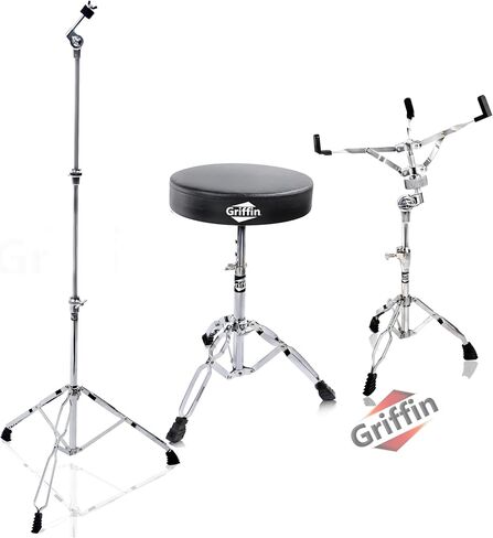 Griffin 3 Pack Drum Hardware Set (Percussion TiltPro X Edition) – Drum Throne, Snare Stand & Cymbal Stand – Chrome Kit for Practice Pads, Tom-Toms & Standard Drum Setup in Saudi Arabia