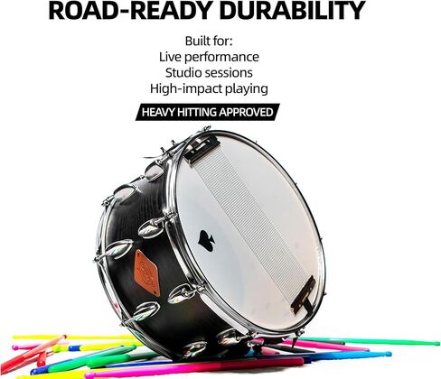 طبلة كمين مقاس 14 بوصة × 8 بوصة مع غلاف هجين من خشب الزيزفون والبتولا، وأسلاك كمين مكونة من 40 ضفيرة، للطلاب والاستوديو والبث المباشر، قابلة للتعديل السريع، تتضمن مفتاح الطبل + أعواد طبلة نايلون عالية القوة عشوائية 5 أمبير، باللون الأسود in Kuwait