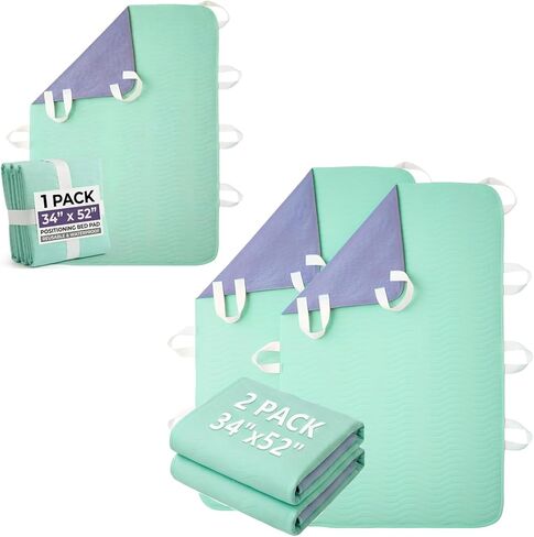 Positioning Bed Pads for Elderly Adults with 8 Handles 34"x52" 1 Pack & 2 Pack Bundle -Reusable Draw Sheet with Handles,Washable Waterproof Incontinence Under Pads for Transferring,Pulling in Saudi Arabia