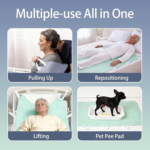 Positioning Bed Pads for Elderly Adults with 8 Handles 34"x52" 1 Pack & 2 Pack Bundle -Reusable Draw Sheet with Handles,Washable Waterproof Incontinence Under Pads for Transferring,Pulling in Saudi Arabia