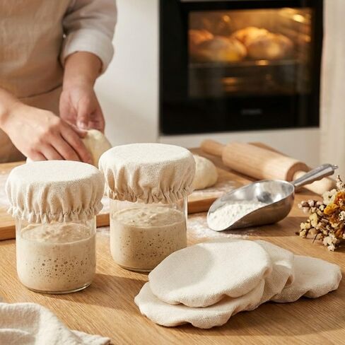 6Pcs Sourdough Starter Jar Covers 7.6cm to 10.1cm Elastic Cloth Sourdough Fermentation Jar Lid Reusable Compact Jar Cover Breathable Multipurpose Cloth Jar Lid for Glass Jar in Saudi Arabia
