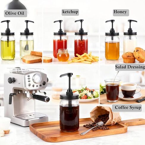 GMEPOCH 32 أوقية ميسون شراب صلصة العسل زجاجة مضخة 1 لتر واسعة الفم زجاج شراب القهوة بهار كاتشب حاوية الغذاء الصف محكم ومانع للتسرب in Kuwait