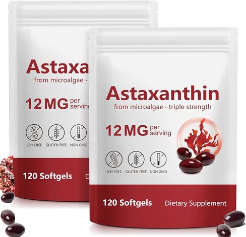 Astaxanthin Supplements 12mg, 120 Softgels for 4 Month Supply - Premium Antioxidant Supplement from Natural Microalgae, Supports Wellness for Skin, Eyes and Joints, Non-GMO & No Gluten in Saudi Arabia