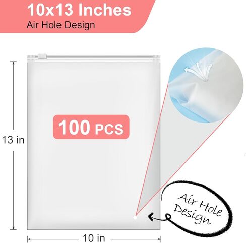 100 قطعة من أكياس تغليف القمصان مقاس 10 × 13 بوصة مع ملصقات بحجم الملابس والورق المقوى، أكياس بلاستيكية بسحاب بلوري مقاس 10 × 13 بوصة للملابس، مجموعة عبوات تي شيرت in Kuwait