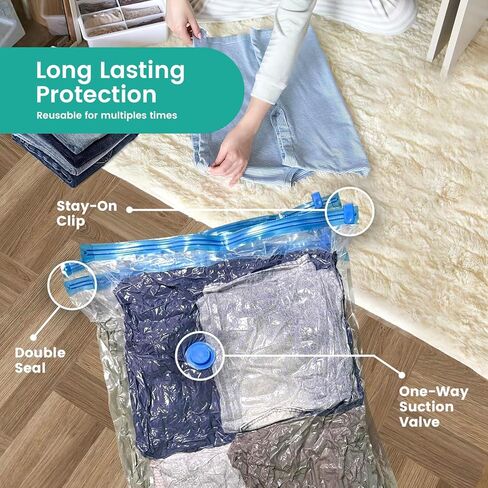 20 عبوة من أكياس تخزين المكنسة الكهربائية، أكياس بلاستيكية موفرة للمساحة (4 كبيرة/4 كبيرة/4 متوسطة/4 صغيرة/4 رول) ضغط للملابس والمراتب والبطانيات وتخزين الفراش، تتضمن مضخة يدوية in Kuwait