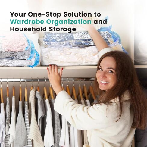 20 عبوة من أكياس تخزين المكنسة الكهربائية، أكياس بلاستيكية موفرة للمساحة (4 كبيرة/4 كبيرة/4 متوسطة/4 صغيرة/4 رول) ضغط للملابس والمراتب والبطانيات وتخزين الفراش، تتضمن مضخة يدوية in Kuwait