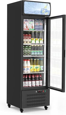 Commercial Display Beverage Fridge with Glass Door Display Refrigerator Drink Cooler Case Fridge 11.3 Cu.Ft/320L Merchandiser Refrigerators with 4 Adjustable Shelves Lightbox, Black in Saudi Arabia