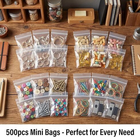 500Pcs Resealable Mini Bags Small Clear Heavy Zipper Bags Bulk Pack Pouch for Jewelry,Pills,Beads,Craft Storage Business Packaging & Vitamins (4 Mil Thick), 1.6" x 2.4" in Saudi Arabia