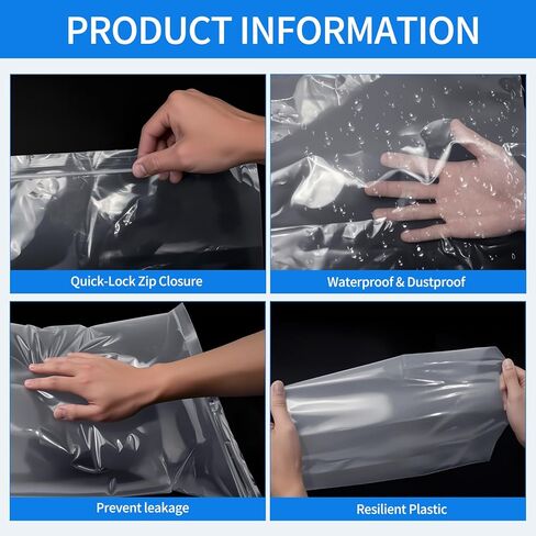 80 عبوة من أكياس سحاب بلاستيكية كبيرة قابلة لإعادة الإغلاق مقاس 16 × 18 بوصة، أكياس شفافة سعة 3.5 جالون للتخزين والمنزل والأحذية واللوازم المكتبية وأساسيات السفر in Kuwait