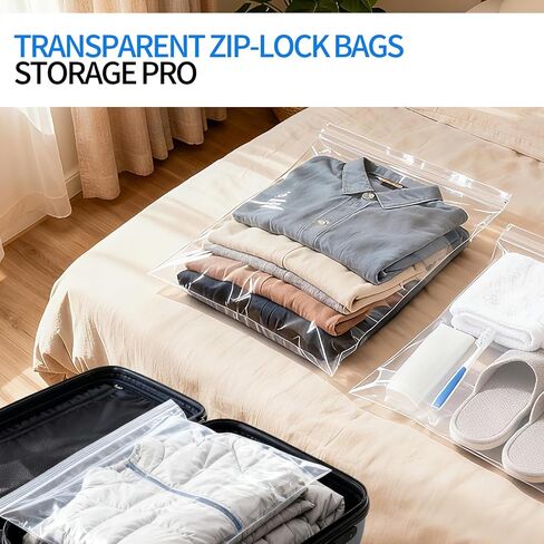 80 عبوة من أكياس سحاب بلاستيكية كبيرة قابلة لإعادة الإغلاق مقاس 16 × 18 بوصة، أكياس شفافة سعة 3.5 جالون للتخزين والمنزل والأحذية واللوازم المكتبية وأساسيات السفر in Kuwait