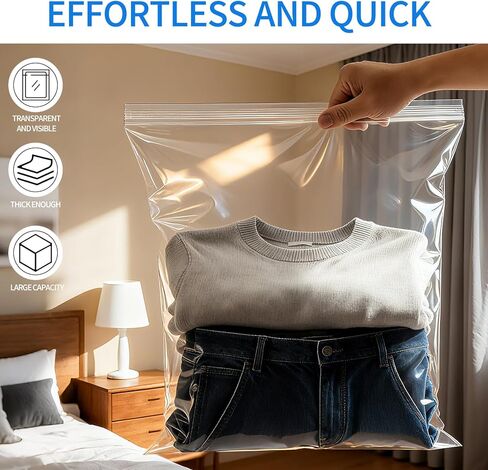 80 عبوة من أكياس سحاب بلاستيكية كبيرة قابلة لإعادة الإغلاق مقاس 16 × 18 بوصة، أكياس شفافة سعة 3.5 جالون للتخزين والمنزل والأحذية واللوازم المكتبية وأساسيات السفر in Kuwait