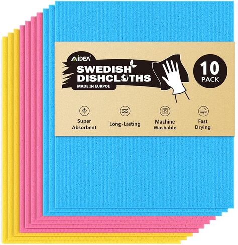 AIDEA Swedish Dishcloths for Kitchen-10PK, Absorbent Sponge Dish Cloth, Dishcloths for Washing Dishes, Reusable Paper Towels Dish Cloths, Swedish Towels for Home, Kitchen, Glass, 7" x 6" in Kuwait