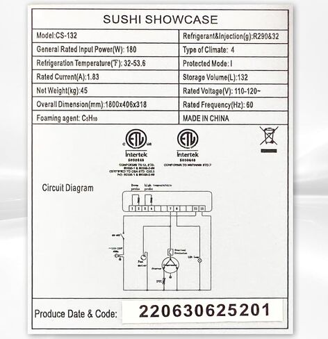 المبردة السوشي عرض برودة حالة كونترتوب اللون الأسود 5 عموم الثلاجة التجارية؛ إضاءة LED؛ 72 بوصة NSF ETL -RTS-132B in Kuwait