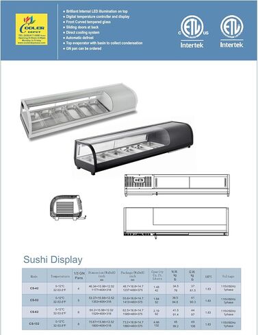 المبردة السوشي عرض برودة حالة كونترتوب اللون الأسود 5 عموم الثلاجة التجارية؛ إضاءة LED؛ 72 بوصة NSF ETL -RTS-132B in Kuwait