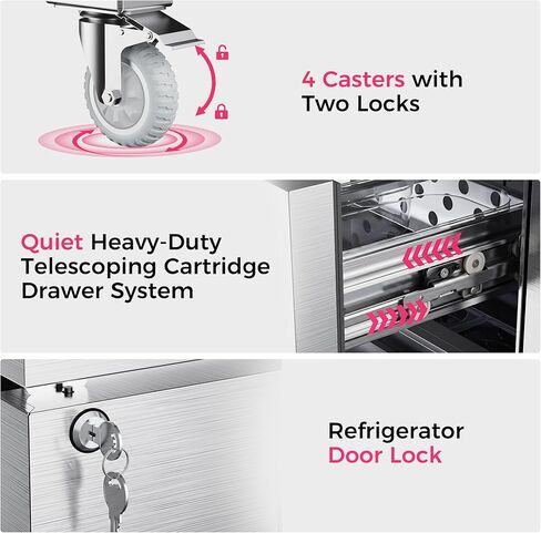 Coolski Commercial Worktop Undercounter Refrigerator with Drawers, 27" W 2 Drawers Under Counter Fridge with 6 Pans, 5.2 Cu.ft. Stainless Steel Refrigerator for Restaurant, Bar, Shop, Kitchen Use in Kuwait