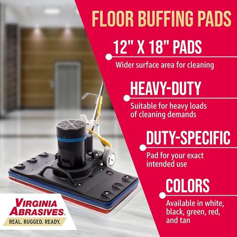 وسادات صيانة الأرضيات السوداء من Virginia Abrasives مقاس 30.48 سم × 45.72 سم × 2.54 سم - غير منسوجة شديدة التحمل، 5 عبوات للتقشير وإعداد الأرضيات مع آلات الأرضيات المدارية in Kuwait