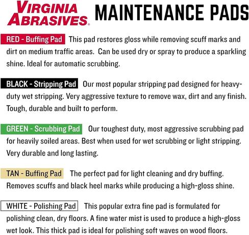 وسادات صيانة الأرضيات السوداء من Virginia Abrasives مقاس 30.48 سم × 45.72 سم × 2.54 سم - غير منسوجة شديدة التحمل، 5 عبوات للتقشير وإعداد الأرضيات مع آلات الأرضيات المدارية in Kuwait