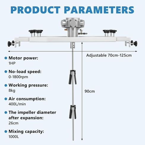 MXBAOHENG IBC Air Agitator, 265 Gallon Pneumatic Tank Mixer 1HP Paint Bracket Mixer for Medium & High Viscosity Solutions, with Stainless Steel Folding Propeller in Saudi Arabia