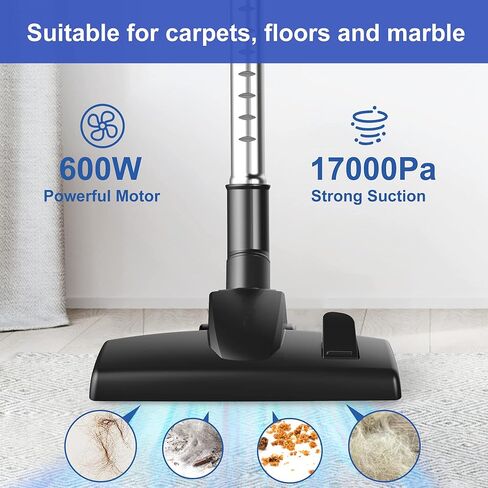 Intercleaner Corded Vacuum Cleaner, 17KPa Powerful Suction with 600W Motor, 10 in 1 Lightweight Bagless Stick Vac with Handheld, Ultra Quiet, for Hardwood Floor Marble Tile Car Pet Hair (Blue) in Kuwait