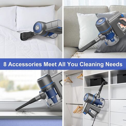 Intercleaner Corded Vacuum Cleaner, 17KPa Powerful Suction with 600W Motor, 10 in 1 Lightweight Bagless Stick Vac with Handheld, Ultra Quiet, for Hardwood Floor Marble Tile Car Pet Hair (Blue) in Kuwait