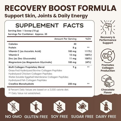 NATURE TARGET Chocolate Collagen Peptides Powder - Multi Collagen for Women with Vitamin C & Creatine, Supports Skin, Hair, Nails & Joint Health - Type I, II, III, V & X, Gluten Free, 35 Servings in Saudi Arabia