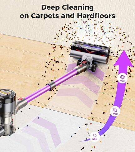 VIAFLY Cordless Vacuum Cleaner, 550W/45Kpa/60Mins Stick Vacuum, Anti-Tangle Vacuum Cleaners for Home with Self-Standing, LDE Display, 8-in-1 Wireless Vacuum for Carpet Pet Hair Hardfloor in Saudi Arabia
