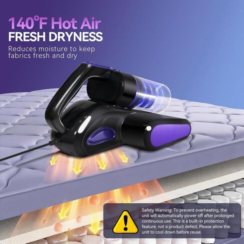 مكنسة كهربائية للمرتبة 4 في 1، مكنسة كهربائية للسرير بقدرة 600 وات 16 كيلو باسكال مع ضوء UV-C بطول 253.7 نانومتر، وحرارة 140 درجة فهرنهايت، وفلتر بالموجات فوق الصوتية وفلتر HEPA، ومنظف عميق سلكي للمراتب والأريكة وسرير الأطفال وشعر الحيوانات الأليفة in Kuwait