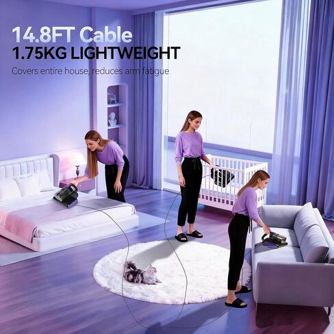 مكنسة كهربائية للمرتبة 4 في 1، مكنسة كهربائية للسرير بقدرة 600 وات 16 كيلو باسكال مع ضوء UV-C بطول 253.7 نانومتر، وحرارة 140 درجة فهرنهايت، وفلتر بالموجات فوق الصوتية وفلتر HEPA، ومنظف عميق سلكي للمراتب والأريكة وسرير الأطفال وشعر الحيوانات الأليفة in Kuwait