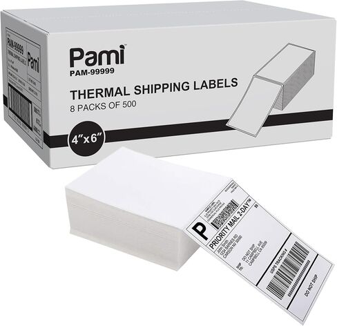 Pami 4x6 Direct Thermal Shipping Labels, 4,000 Fanfold Labels (8 Packs of 500), Strong Adhesive, Waterproof/Oil-Proof/Scratch-Resistant, Jam-Free – Compatible with Rollo, Zebra, Munbyn, POLONO in Saudi Arabia