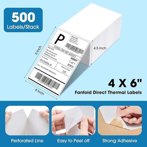 Pami 4x6 Direct Thermal Shipping Labels, 4,000 Fanfold Labels (8 Packs of 500), Strong Adhesive, Waterproof/Oil-Proof/Scratch-Resistant, Jam-Free – Compatible with Rollo, Zebra, Munbyn, POLONO in Saudi Arabia
