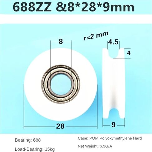 1 Piece 688ZZ &8 * 28 * 9mm U Groove Roller Pulley, Plastic 688 Bearing Pulley/Driven Wheel, POM Guide Wheel/Over line Lifting Wheel in Saudi Arabia