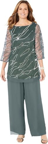 Women's Plus Size Petite Sequin Chiffon Duet Blouse in Saudi Arabia