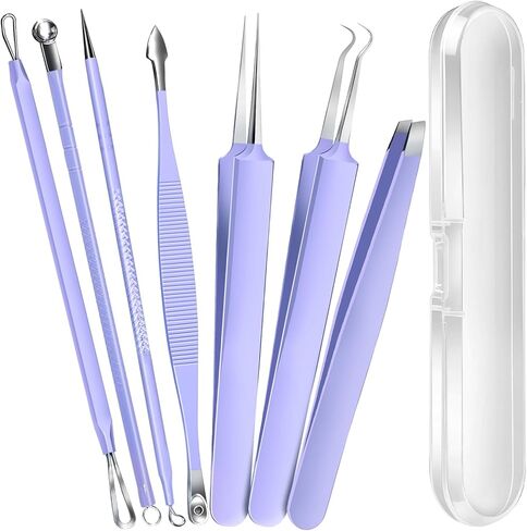 Teenitor 7 Pcs Pimple Popper Tool Kit, Surgical Grade Blackhead Remover Tools, Ingrown Hair Tweezers, Blackhead Extractor Pimple Extractor, Black Head Remover for Face in Kuwait