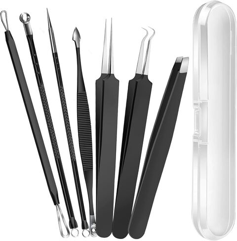 Teenitor 7 Pcs Pimple Popper Tool Kit, Surgical Grade Blackhead Remover Tools, Ingrown Hair Tweezers, Blackhead Extractor Pimple Extractor, Black Head Remover for Face in Kuwait