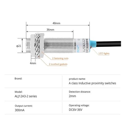 الفئة أ مفتاح القرب الاستقرائي سلسلة ALJ12A3-2-Z مع حماية ماس كهربائى M12 مستشعر القرب NPN NO DC 3-Wire in Kuwait