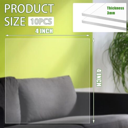 10 قطع من صفائح الأكريليك البلاستيكية الشفافة مقاس 4 × 4 بوصات زجاج شبكي مصبوب بسمك 1/8 بوصة (3 مم) ورقة بلاستيكية شفافة، مربع أكريليك، للعلامة، والحرف اليدوية، وإطار الصورة، ومشاريع العرض التي يمكنك صنعها بنفسك in Kuwait