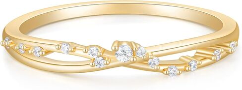 Mamelody 14K Gold Plated Wedding Band for Women CZ Twisted Rope Dainty Stackable Statement Engagement Promise Rings for Her Sizes 4-10 in Kuwait