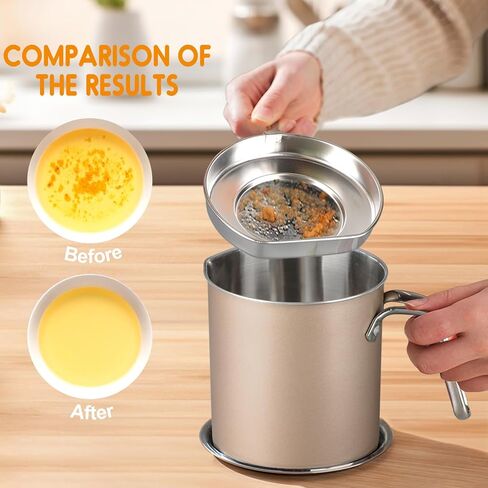 Chihee Grease Container Stainless Steel Bacon Grease Saver with Fine Mesh Strainer 2L / 67.6 fl oz Cooking Oil Keeper Stoarge Can with Dust-proof Lid Non-slip Tray for Kitchen Frying in Saudi Arabia