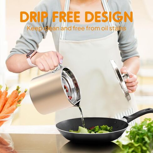 Chihee Grease Container Stainless Steel Bacon Grease Saver with Fine Mesh Strainer 2L / 67.6 fl oz Cooking Oil Keeper Stoarge Can with Dust-proof Lid Non-slip Tray for Kitchen Frying in Saudi Arabia