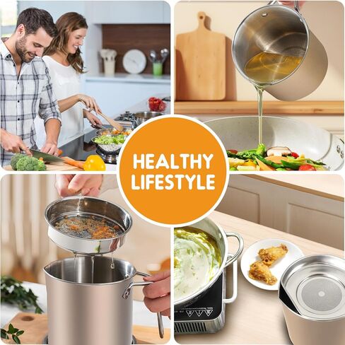 Chihee Grease Container Stainless Steel Bacon Grease Saver with Fine Mesh Strainer 2L / 67.6 fl oz Cooking Oil Keeper Stoarge Can with Dust-proof Lid Non-slip Tray for Kitchen Frying in Saudi Arabia