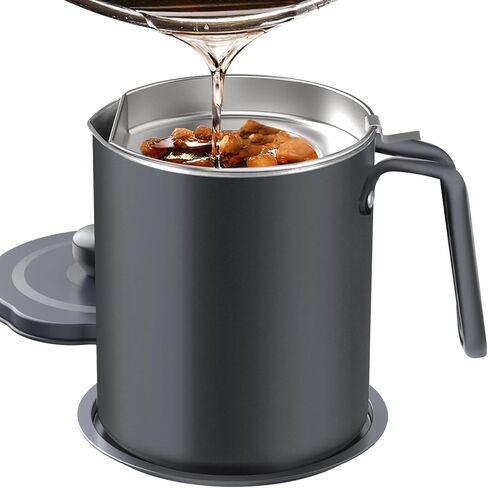 Chihee Grease Container Stainless Steel Bacon Grease Saver with Fine Mesh Strainer 2L / 67.6 fl oz Cooking Oil Keeper Stoarge Can with Dust-proof Lid Non-slip Tray for Kitchen Frying in Saudi Arabia