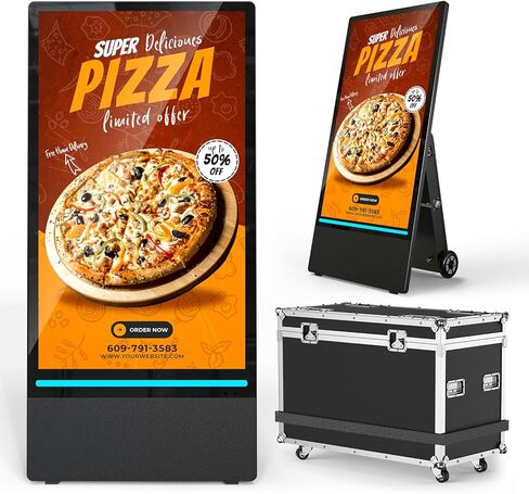 43 inch Rechargeable Portable Outdoor Digital Signage Displays, IP55 Waterproof, Smart LCD Split Screen, Movable Kiosk, Brightness Auto-Adjustment,Android 9.0 in Saudi Arabia
