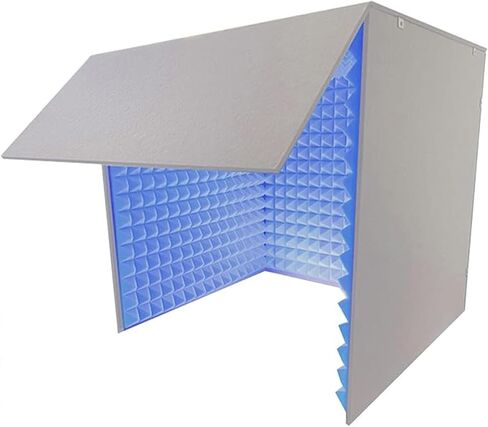 كشك تسجيل محمول، مكعب كشك إسفنجي للميكروفون، صندوق كشك صوت مصنوع ذاتيًا، درع عزل، معدات تسجيل الميكروفون، للمكتب المنزلي والاستوديو، رمادي داخلي، أزرق داخلي in Kuwait