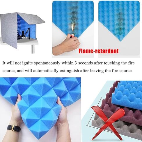 كشك تسجيل محمول، مكعب كشك إسفنجي للميكروفون، صندوق كشك صوت مصنوع ذاتيًا، درع عزل، معدات تسجيل الميكروفون، للمكتب المنزلي والاستوديو، رمادي داخلي، أزرق داخلي in Kuwait